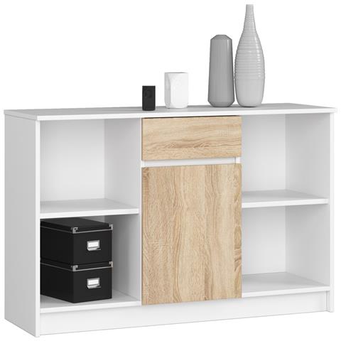 Cassettiera B17, 1 anta e 1 cassetto, 120x40x77 cm, Colore Bianco e Sonoma Quercia - Foto 1