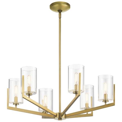 Lampadario Contemporaneo Nye Acciaio Ottone Naturale Spazzolato 6 Luci E14 - Foto 1
