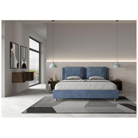 Letto Contenitore Imbottito 200x210 Microfibra Blu Antea - Foto 2