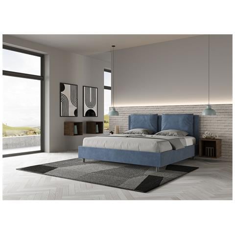 Letto Contenitore Imbottito 200x210 Microfibra Blu Antea - Foto 4