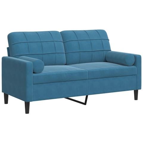 Divano A 2 Posti Con Cuscini Blu 140 Cm In Velluto - Foto 2