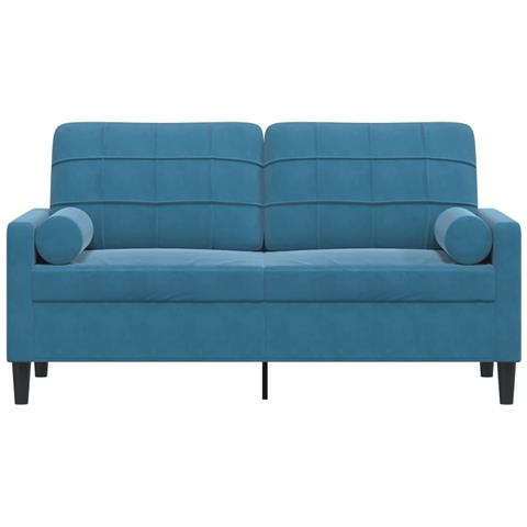 Divano A 2 Posti Con Cuscini Blu 140 Cm In Velluto - Foto 3