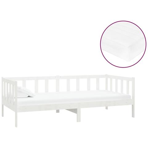Divano Letto Con Materasso 90x200 Cm Bianco In Legno Di Pino - Foto 1