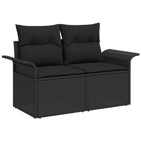 Divano da giardino a 2 posti con cuscini in polyrattan nero - Foto 1
