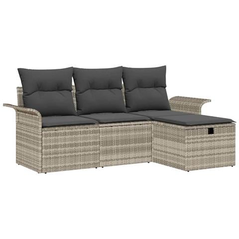Set Divani da Giardino a 4 Pezzi con Cuscini in Polyrattan Grigio Chiaro - Foto 1