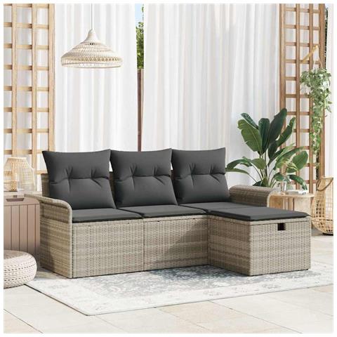 Set Divani da Giardino a 4 Pezzi con Cuscini in Polyrattan Grigio Chiaro - Foto 2