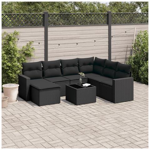 Set Divani da Giardino con Cuscini 8 pz Nero in Polyrattan - Foto 2