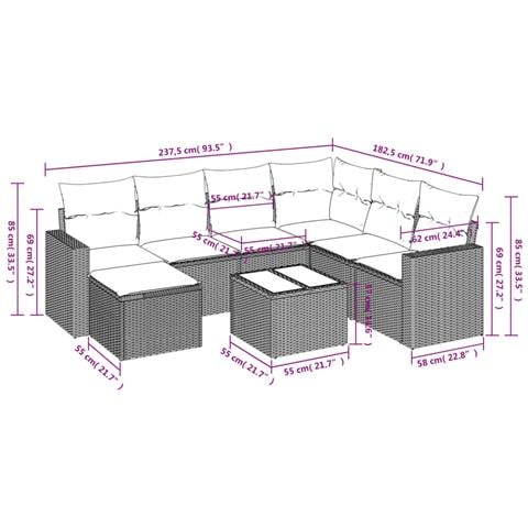 Set Divani da Giardino con Cuscini 8 pz Nero in Polyrattan - Foto 3