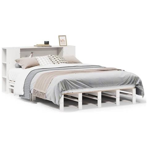 Letto Libreria senza Materasso Bianco 140x190 cm Legno Massello - Foto 1