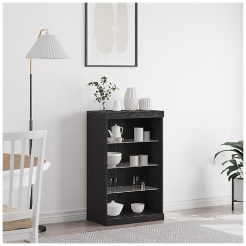Sideboard con luci LED Nero Rovere 60,5x37x100 cm - Foto 2