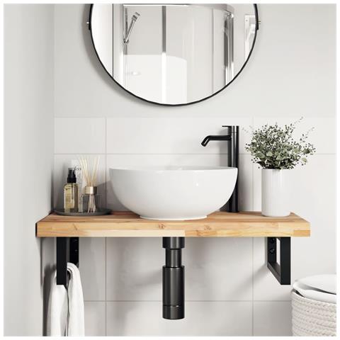 Ripiano A Parete Per Lavabo In Acciaio E Massello Di Acacia - Foto 2