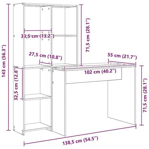 Scrivania rovere sonoma 138.5 x 55 x 143 cm Legno multistrato - Foto 9