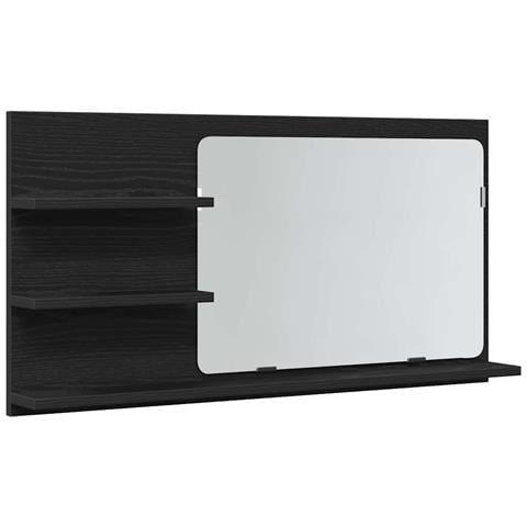 Mobiletto con Specchio per Bagno Rovere Nero 90x11x45 cm in Legno Massello - Foto 1