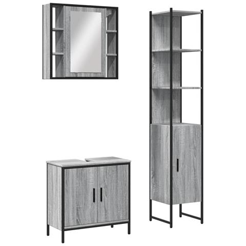 Set Mobili da Bagno 3 pz Grigio Sonoma in Legno Multistrato - Foto 1