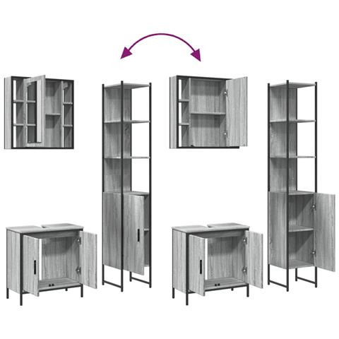 Set Mobili da Bagno 3 pz Grigio Sonoma in Legno Multistrato - Foto 9