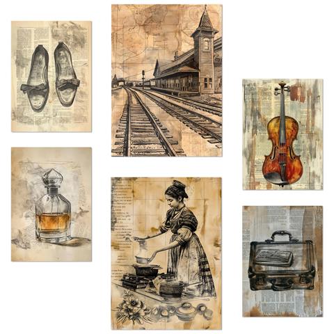 Set Di 6 Stampe Stile Di Vita Femminile Vintage Con Illustrazioni Di Design Per Decorare Le Pareti Delle Stanze Della Tua Casa A3 & A4 Senza Cornice - Foto 1