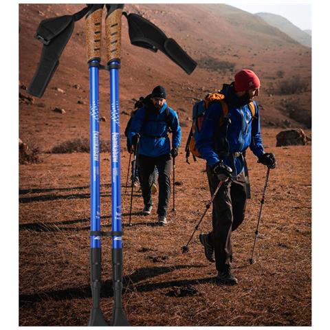 Bastoncini Da Trekking Pieghevoli In Lega Di Alluminio Con Impugnatura In Sughero Morbido Blue - Foto 5