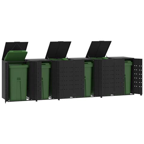 Copribidone con Ruote per 6 Bidoni Nera 414x79x117cm in Acciaio - Foto 2