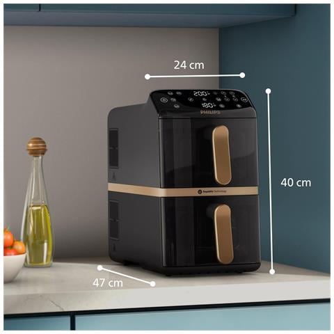 Serie 4000 Airfryer doppio cestello Verticale, Friggitrice ad aria da 10L, 13 metodi di cottura, Rivestimento ceramica PFAS Free, Pulizia in lavastoviglie, App ricette, NA462/70 - Foto 2