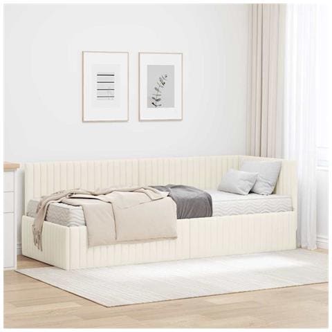 Struttura Letto Angolare con Materasso 2 pcs Crema Velluto - Foto 2