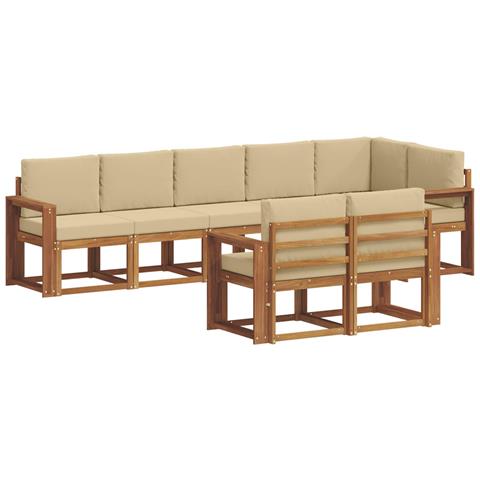 Set di divani da esterno con cuscino 8 pcs Naturale e Beige - Foto 1