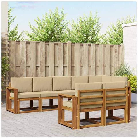 Set di divani da esterno con cuscino 8 pcs Naturale e Beige - Foto 2