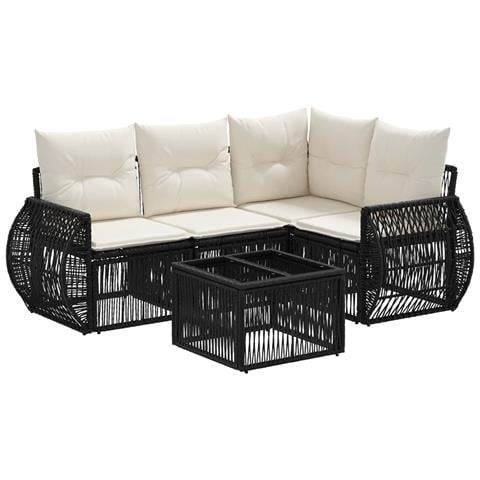 Set Divano da Giardino 5 pcs Nero e Bianco Crema polyrattan - Foto 1