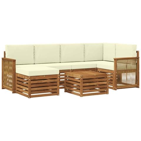 Set divano sezionale con cuscino 6 pcs Naturale e Crema - Foto 1