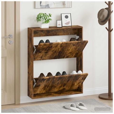 Mobiletto per Scarpe da Muro ZWOLLE 71 x 17 x 86 cm Rovere Fumo - Foto 2