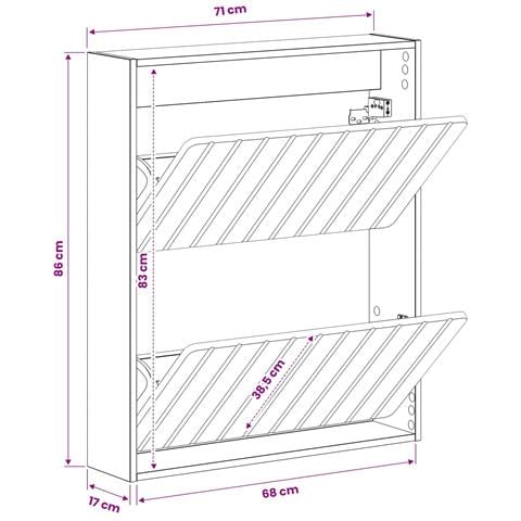 Mobiletto per Scarpe da Muro ZWOLLE 71 x 17 x 86 cm Rovere Fumo - Foto 9