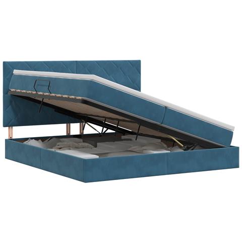 Letto con contenitore e materasso Blu Scuro 200 x 200 cm - Foto 1