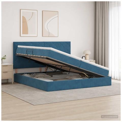 Letto con contenitore e materasso Blu Scuro 200 x 200 cm - Foto 2