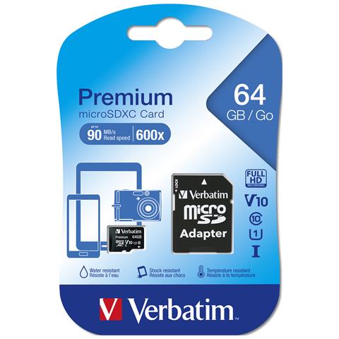Verbatim Premium, 64 GB, MicroSDXC, Classe 10, 90 MB/s, Class 1 (U1), V10 - Foto 3