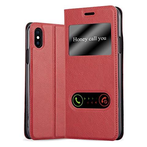 Custodia Compatibile Con Apple Iphone X / Xs In Rosso Zafferano - Coperchio Protettivo Con Chiusura Magnetica, Funzione Stand E 2 Finestre Di Visualizzazione - Foto 1