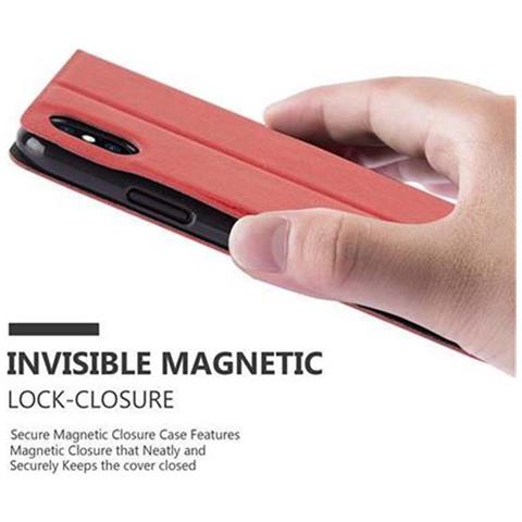 Custodia Compatibile Con Apple Iphone X / Xs In Rosso Zafferano - Coperchio Protettivo Con Chiusura Magnetica, Funzione Stand E 2 Finestre Di Visualizzazione - Foto 9