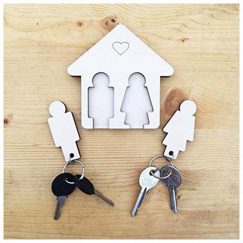 Titolare Laser Portachiavi Chiave Di Keychain Per Wall Accessori In Legno Di Stoccaggio Per La Casa Camera Da Letto Cucina Ufficio Ingresso Organizzatore Decorativo Coppie Lui E Lei Gifts 100 Millimetri X 7 Mm X 100 Mm - Foto 1