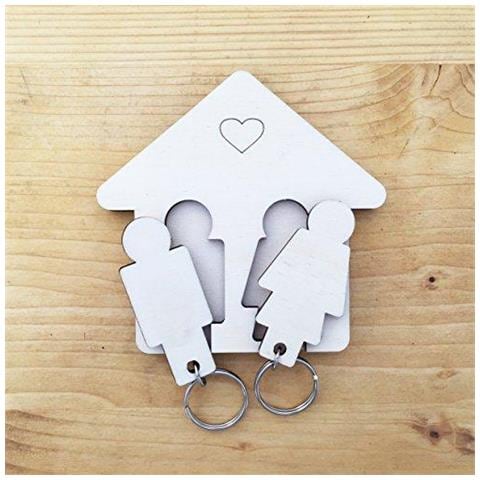 Titolare Laser Portachiavi Chiave Di Keychain Per Wall Accessori In Legno Di Stoccaggio Per La Casa Camera Da Letto Cucina Ufficio Ingresso Organizzatore Decorativo Coppie Lui E Lei Gifts 100 Millimetri X 7 Mm X 100 Mm - Foto 4