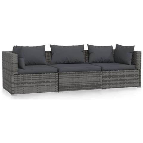 Divano A 3 Posti Con Cuscini In Polyrattan Grigio - Foto 1