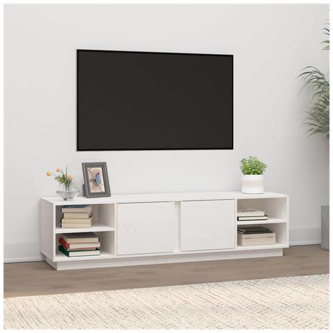Mobile Porta Tv Bianco 156x40x40 Cm In Legno Massello Di Pino - Foto 15
