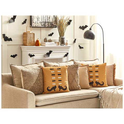 Set Di 2 Cuscini Covasna Velluto 45 X 45 Cm Arancione Trama Astratta - Foto 1
