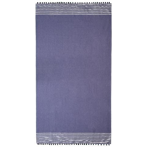 Telo Mare Fouta Da Lettino 100% Cotone Modello Lurex Con Pon Pon Telo Mare Blu - Foto 1