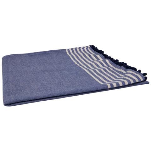 Telo Mare Fouta Da Lettino 100% Cotone Modello Lurex Con Pon Pon Telo Mare Blu - Foto 2
