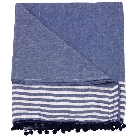 Telo Mare Fouta Da Lettino 100% Cotone Modello Lurex Con Pon Pon Telo Mare Blu - Foto 5