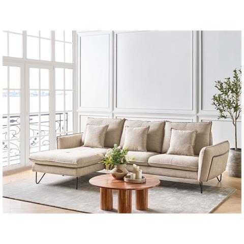 Divano Angolare 3 Posti Sersan Ciniglia Beige Lato Destro - Foto 1