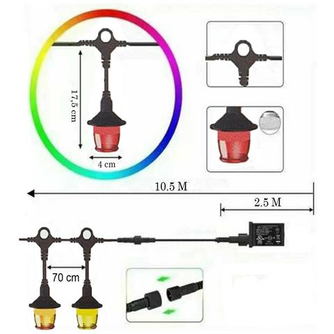 Catena Luminosa Smart Led Rgb Lampadine Esterne Decorative Multicolor Ip65 F11c - Foto 2