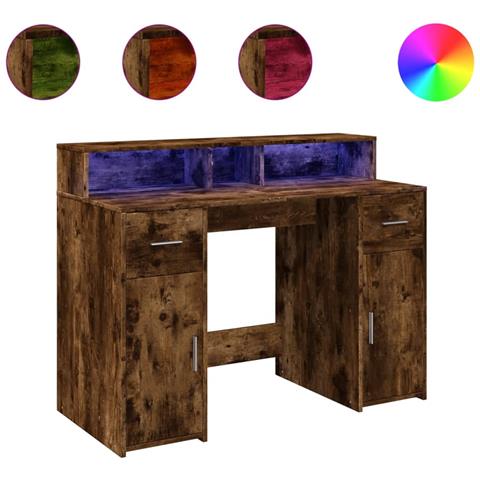 Scrivania Con Luci Led Rovere Fumo 120x55x91 Cm In Multistrato - Foto 2