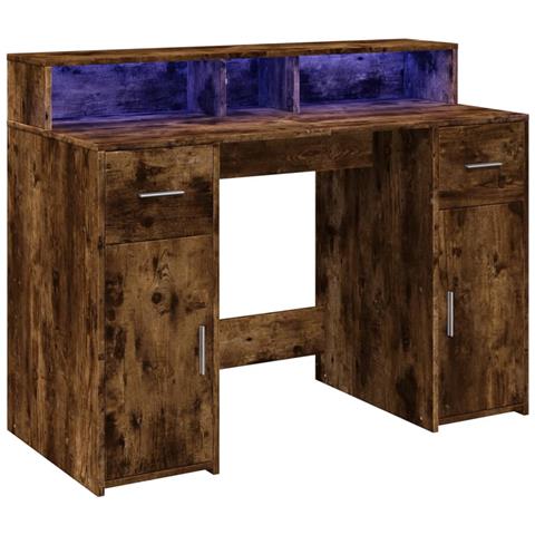 Scrivania Con Luci Led Rovere Fumo 120x55x91 Cm In Multistrato - Foto 3