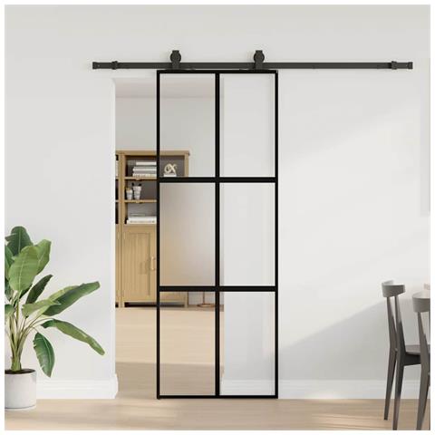 Porta Scorrevole Set Ferramenta Nera 76x205 cm Vetro Temperato - Foto 1