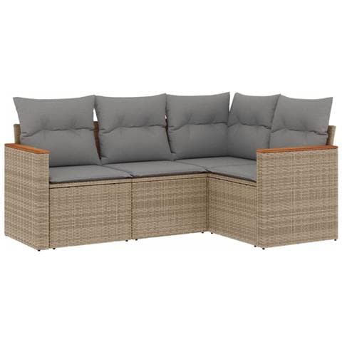 Set Divano Da Giardino 4 Pz Con Cuscini Beige In Polyrattan - Foto 2