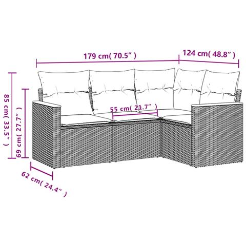 Set Divano Da Giardino 4 Pz Con Cuscini Beige In Polyrattan - Foto 3